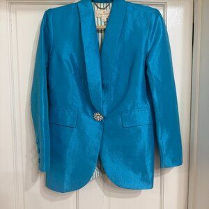NEW with Tags NWT $295 Flora Bea Blue Blazer/Jacket w Rhinestone Button sz S
